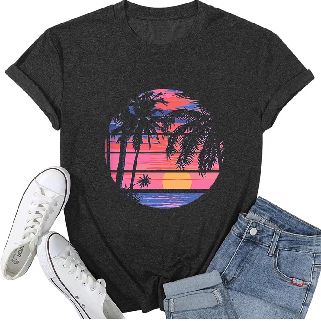 Hawaiian T-Shirt Black Graphic Tee With Sunset Design